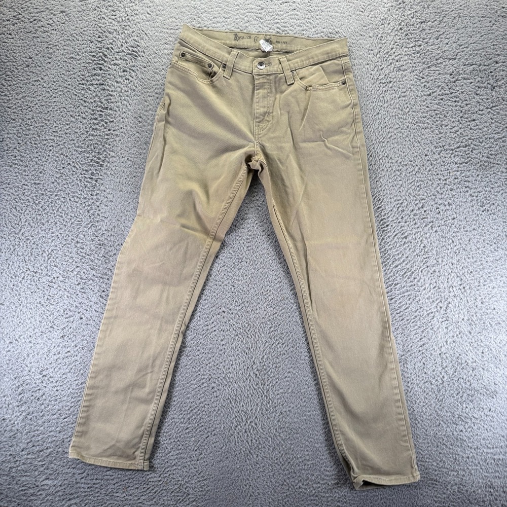 Roebuck Jeans Men's 32x32 Beige Cotton Denim Skinny Leg Workwear Travel Stretch